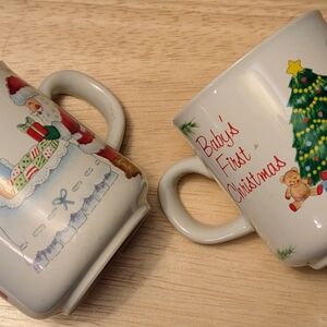 Vintage Collectible Christmas Mugs Set -baby First Christmas Pair